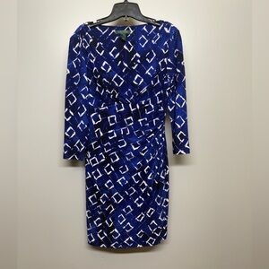Lauren Ralph Lauren Navy and White Patterned Dress SIZE 6